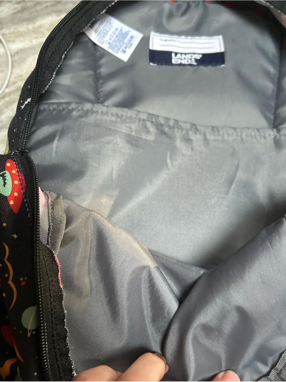 Lands End Classmate Kids Backpack  Light Weight Black Rockets & Spaceships Boys.
